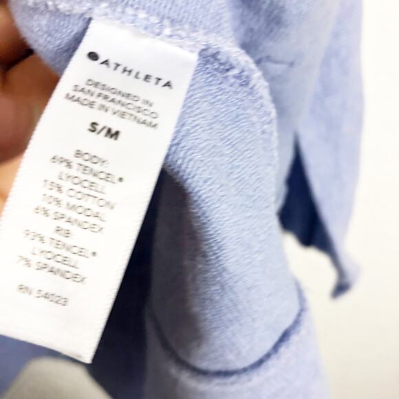 Athleta Lotus Textured Wrap Cardigan S/M Light Blue Open Shrug Cozy Relaxed - Picture 6 of 13